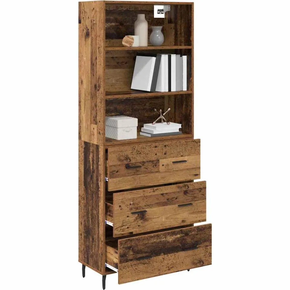 vidaXL Hoge kast 2 st Oud Hout 69,5 x 32,5 x 180 cm Bewerkt hout Bruin
