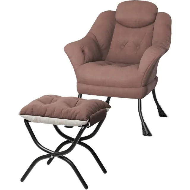 Triumpunpre Fauteuil met voetenbank, loungestoel met inklapbare voetensteun en kussen, moderne gestoffeerde fauteuil, voor woonkamer, kantoor, 80x80x97cm, bruin