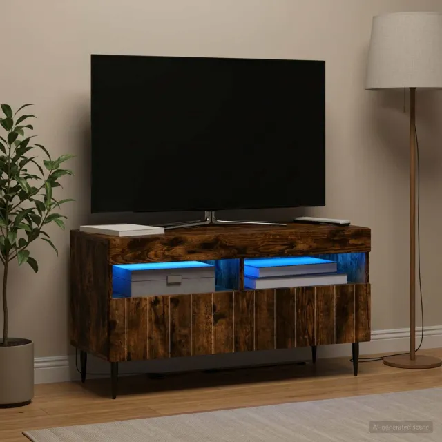 vidaXL LED tv-meubel ZWOLLE 81 x 35 x 43 cm Gerookt eiken Bewerkt hout, foto 2