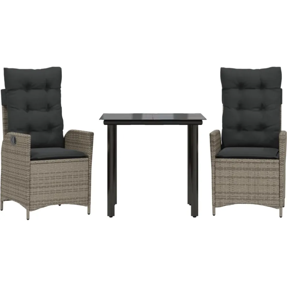 vidaXL 3-delige Tuinset met kussens poly rattan grijs, foto 3