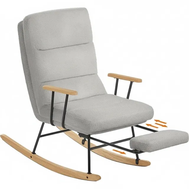 Klarven Relaxfauteuil Taupegrijs - Schommelstoel - Schommelende Relaxfauteuil - 4-voudig Verstelbare Rugleuning - Uitschuifbare Voetensteun - Max. 160 kg Draagvermogen Lichtgrijs
