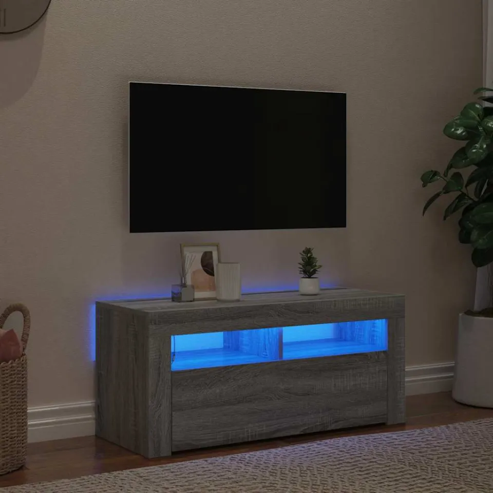 vidaXL Tv-meubel met LED-verlichting 90x35x40 cm grijs sonoma eiken, foto 3