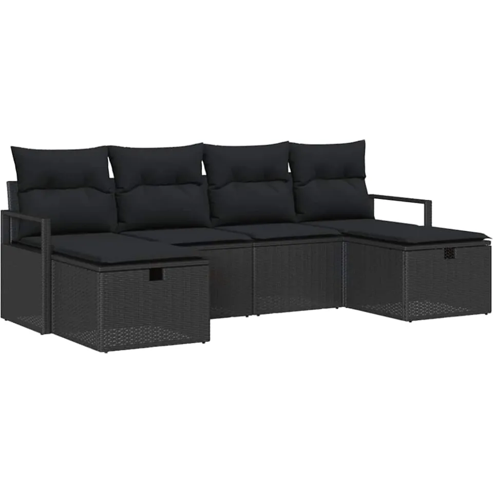 vidaXL Bankstel 5 st poly rattan Zwart