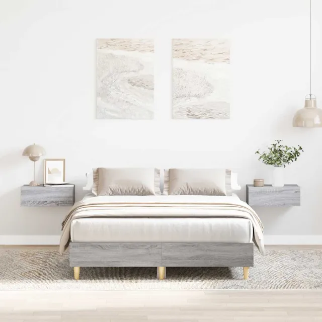 vidaXL Bedframe zonder matras 135x190 cm spaanplaat grijs sonoma