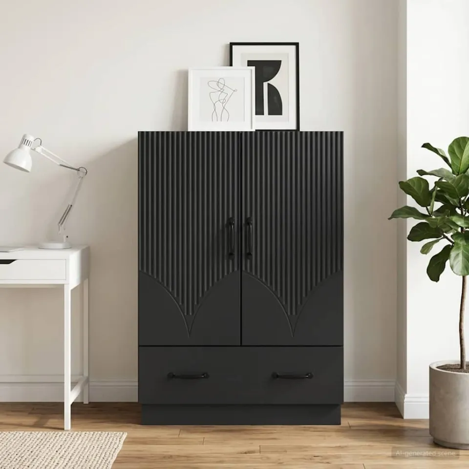 vidaXL Dressoir met lade Zwart 66 x 34,5 x 92 cm Bewerkt hout, foto 3