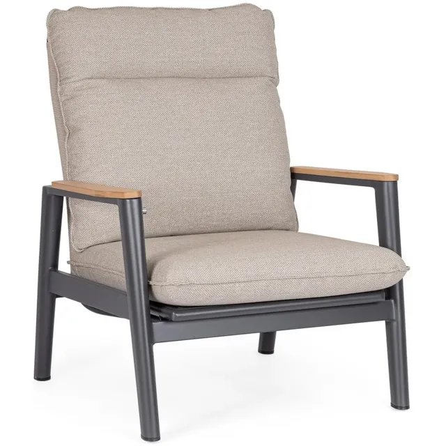 Bolzano Massimo - Tuinfauteuil - Beige - Aluminium constructie - Teakhouten armleuningen