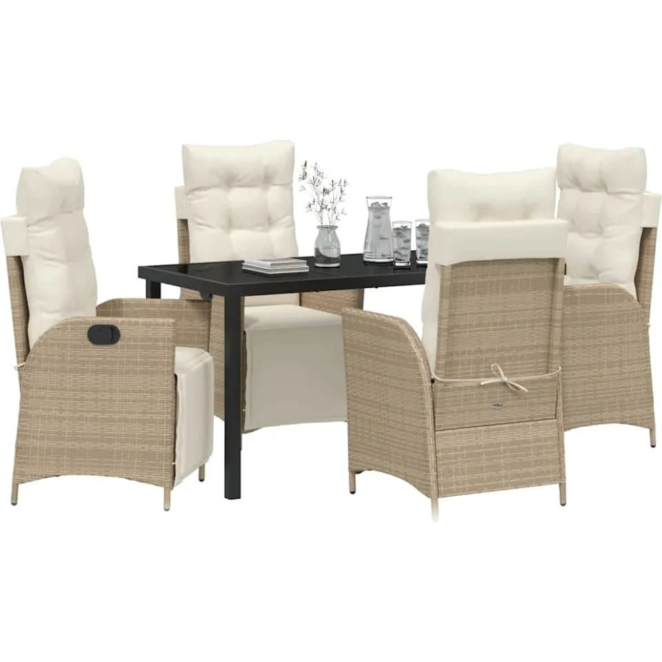 vidaXL Tuin eettafelset 5 st Beige poly rattan, foto 2