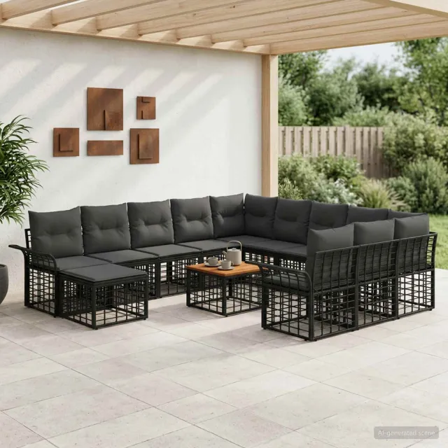 vidaXL Tuin loungeset 13-delig Zwart en Donkergrijs polyrattan, foto 2