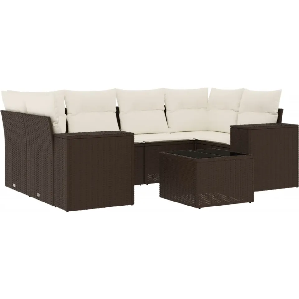 vidaXL 7-delige Loungeset met kussens poly rattan bruin