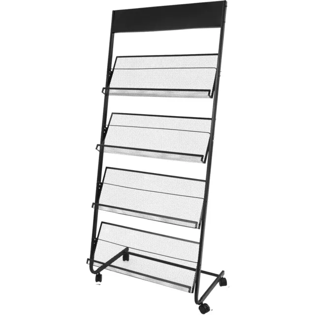 Happiq Tijdschriftenrek - Voor Brochures en Literatuur - Rollend en Duurzaam - Metalen Organisator Zwart