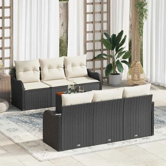 vidaXL Tuinbankenset 7 st Zwart poly rattan, foto 2