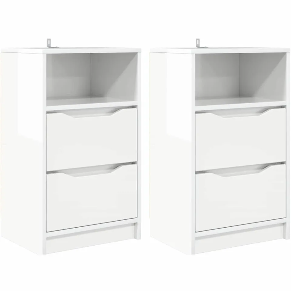 vidaXL Nachtkastjes 2 st Hoogglans Wit 40 x 30 x 67 cm Bewerkt hout, foto 3