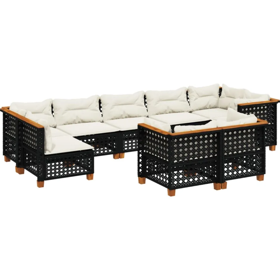 vidaXL 9-delige Loungeset met kussens poly rattan zwart