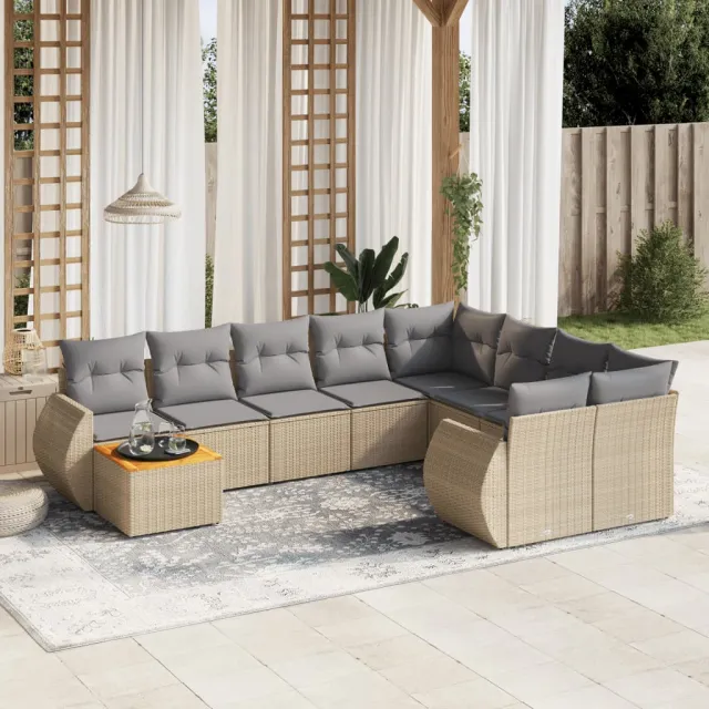 vidaXL 10-delige Loungeset met kussens poly rattan beige, foto 2