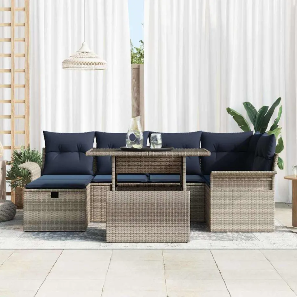 vidaXL Tuin Sofa Set 7 st Grijs poly rattan, foto 2