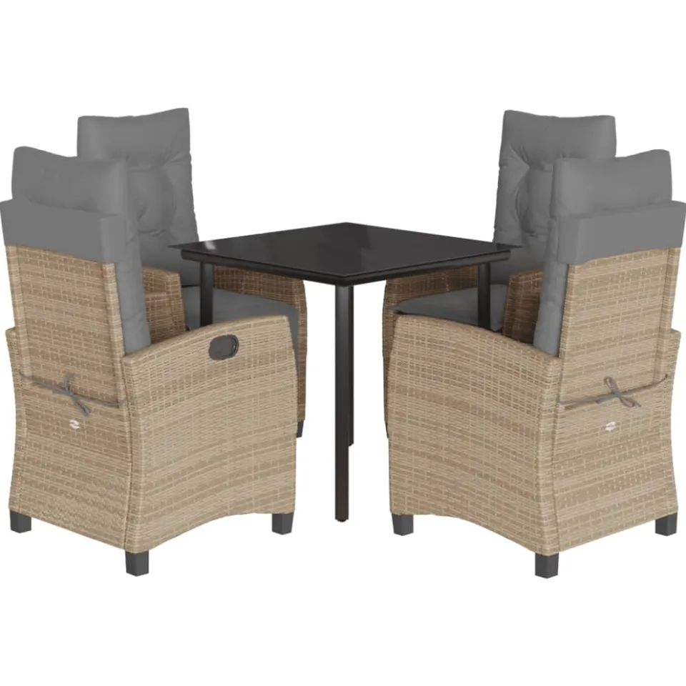 vidaXL 5-delige Tuinset met kussens poly rattan gemengd beige