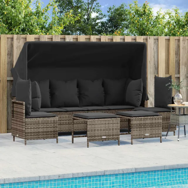 vidaXL 5-delige Loungeset met kussens poly rattan grijs, foto 2