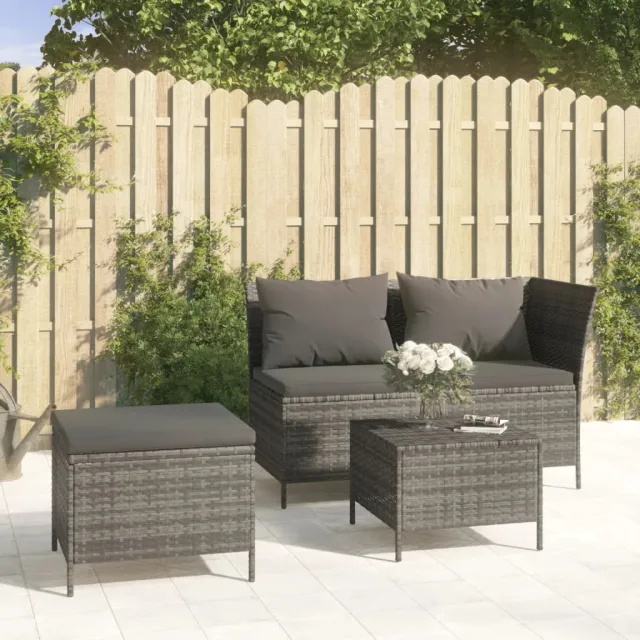 vidaXL 3-delige Loungeset met kussens poly rattan grijs, foto 2
