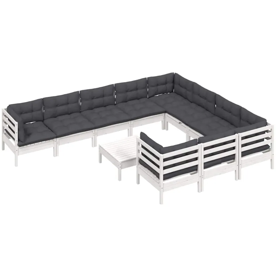 vidaXL 11-delige Loungeset met kussens grenenhout wit