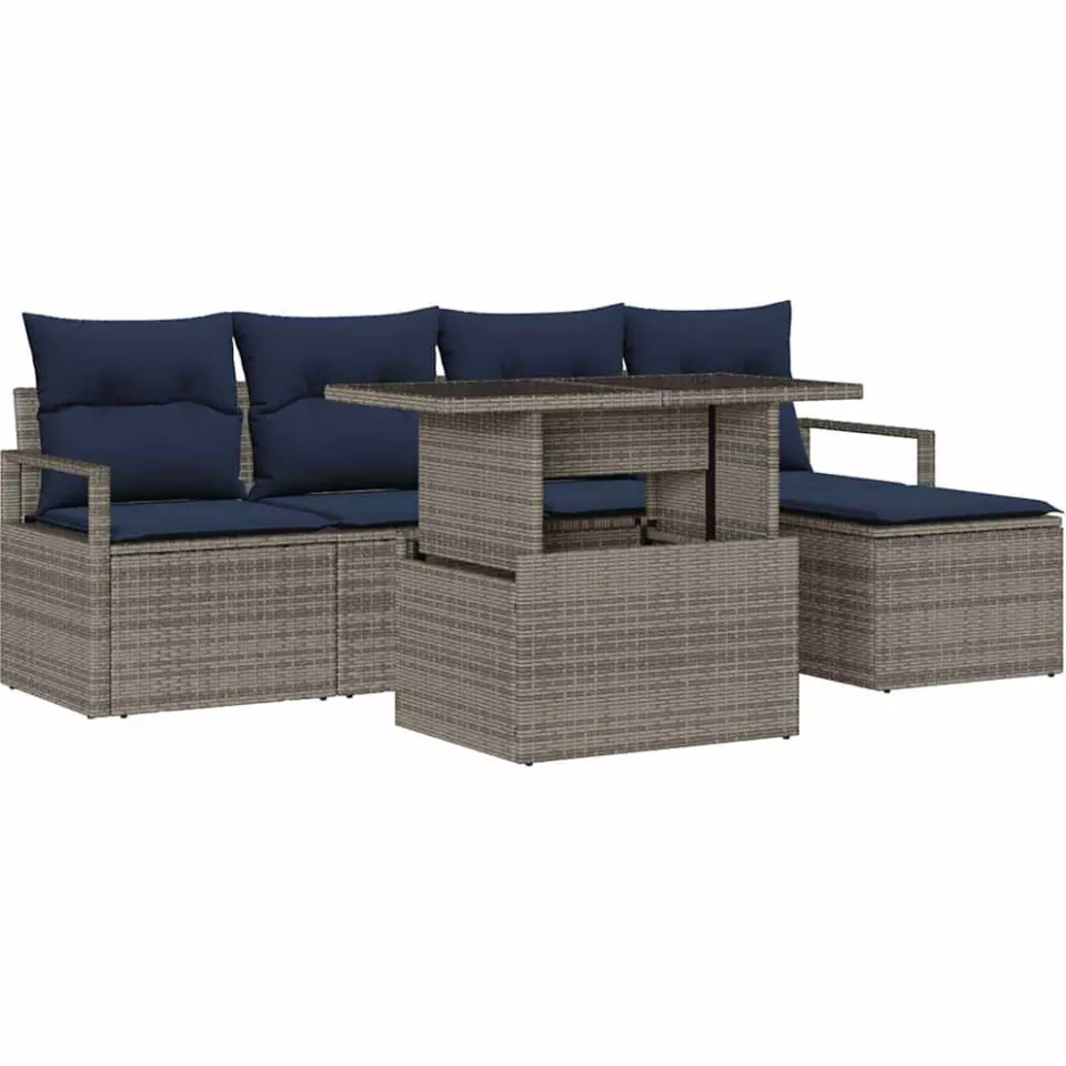 vidaXL Tuin Sofa Set 6 st Grijs en Marineblauw poly rattan