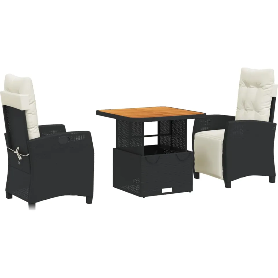 vidaXL 3-delige Tuinset met kussens poly rattan zwart, foto 3