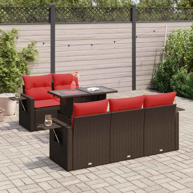 vidaXL 6-delige Loungeset met kussens poly rattan acacia bruin, foto 2