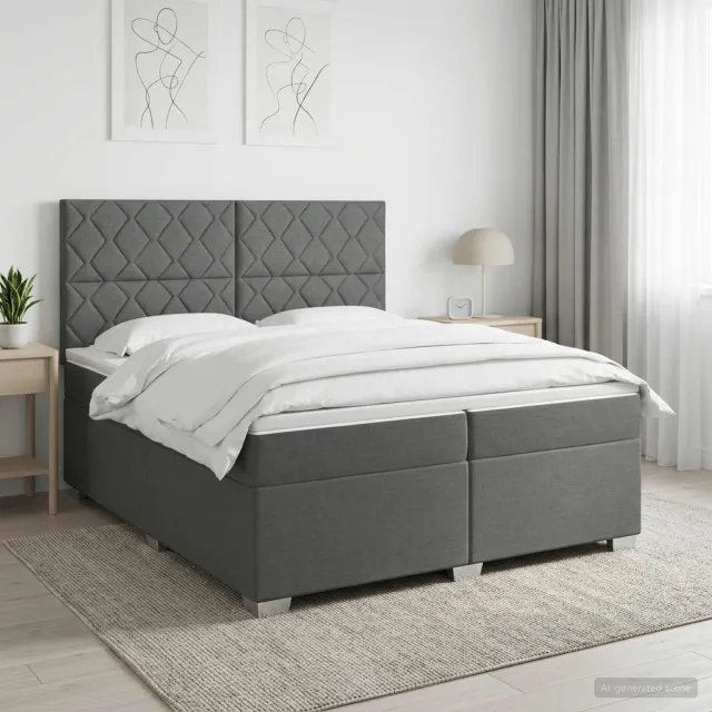 vidaXL Boxspringbed met matras Donkergrijs 200 x 200 cm Stof