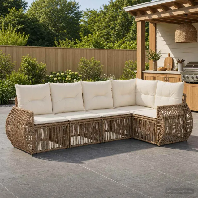 vidaXL Tuinbankenset 5 st 5-zits Beige en Crème Wit poly rattan, foto 2