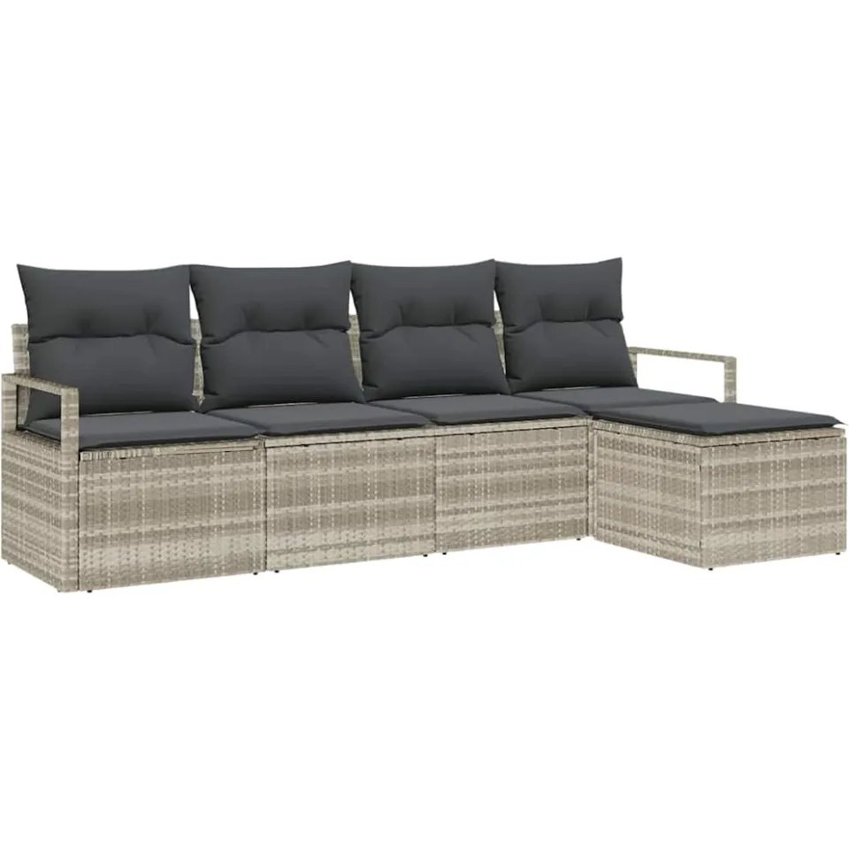 vidaXL Bankstel 5 st Lichtgrijs poly rattan