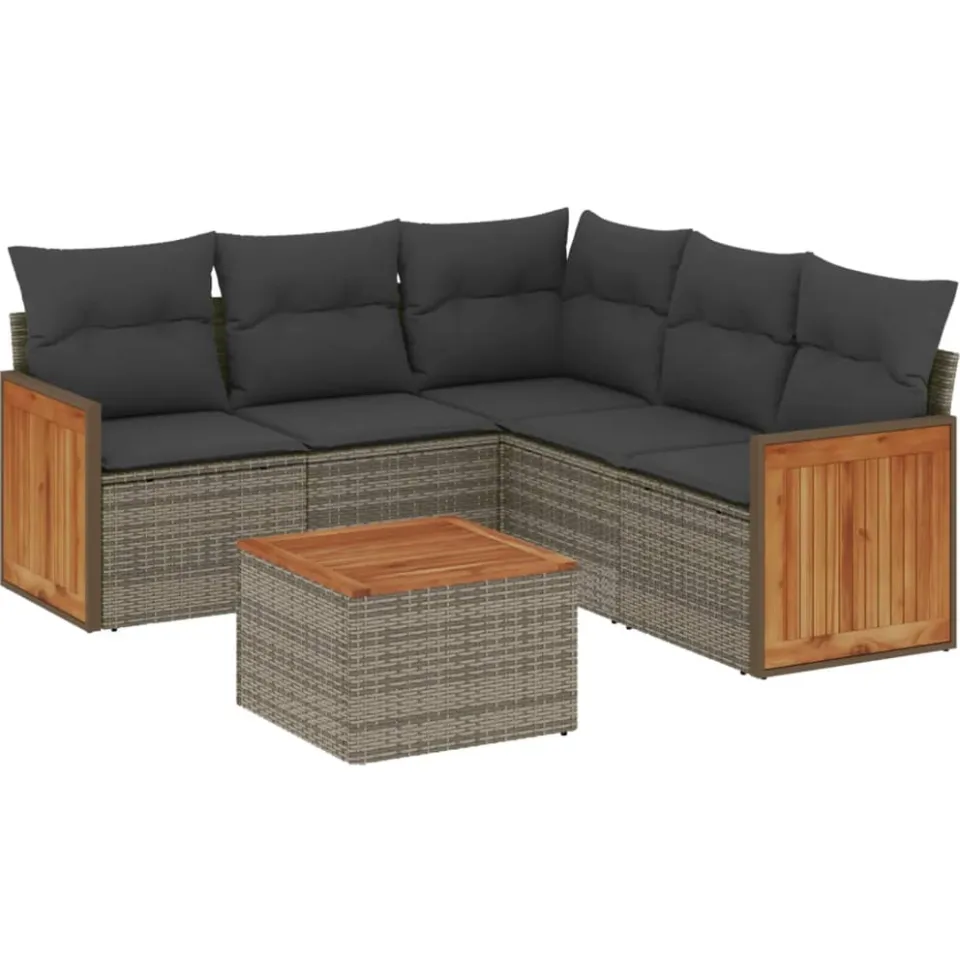 vidaXL 6-delige Loungeset met kussens poly rattan grijs, foto 4
