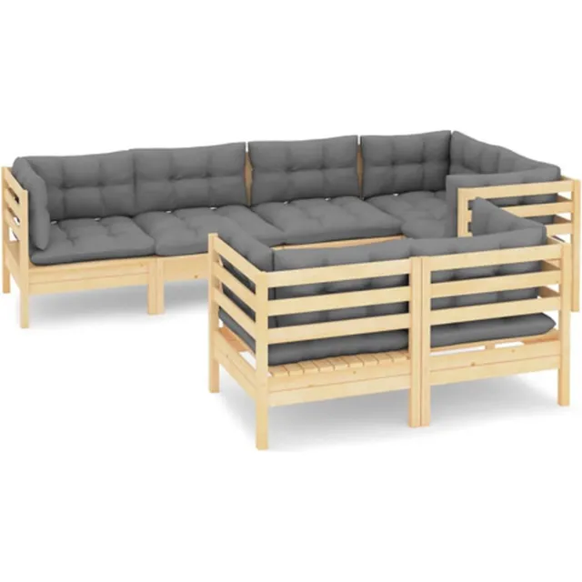 vidaXL 7-delige - Loungeset - met - grijze - kussens - massief - grenenhout Naturel
