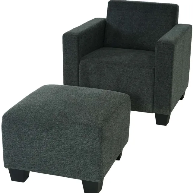 MCW Modulaire fauteuil Loungefauteuil met voetenbank Lyon, stof/textiel ~ antracietgrijs