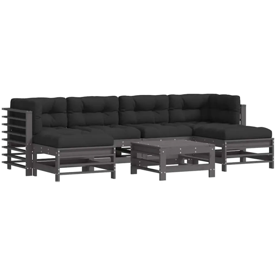 vidaXL 7-delige Loungeset met kussens massief hout grijs, foto 3