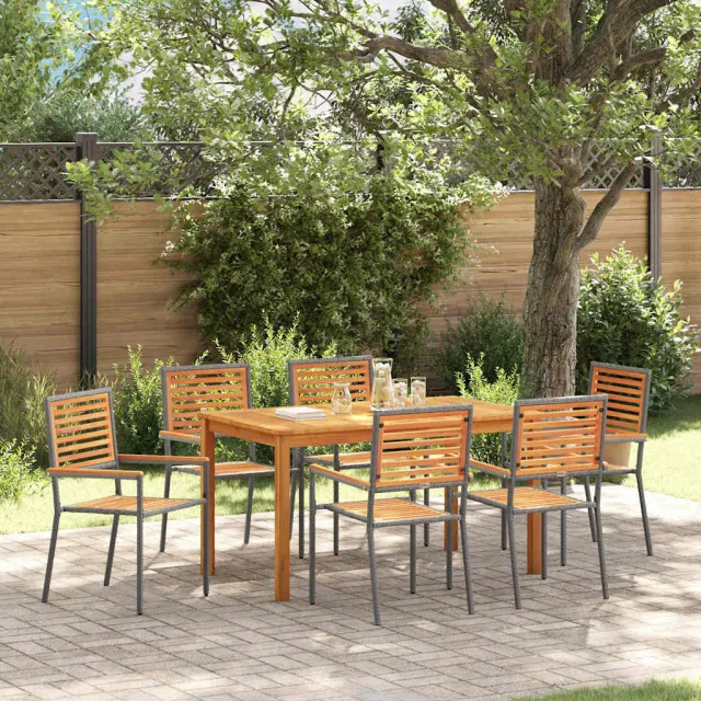 vidaXL Tuin eettafelset 7 st Grijs Massief Acaciahout