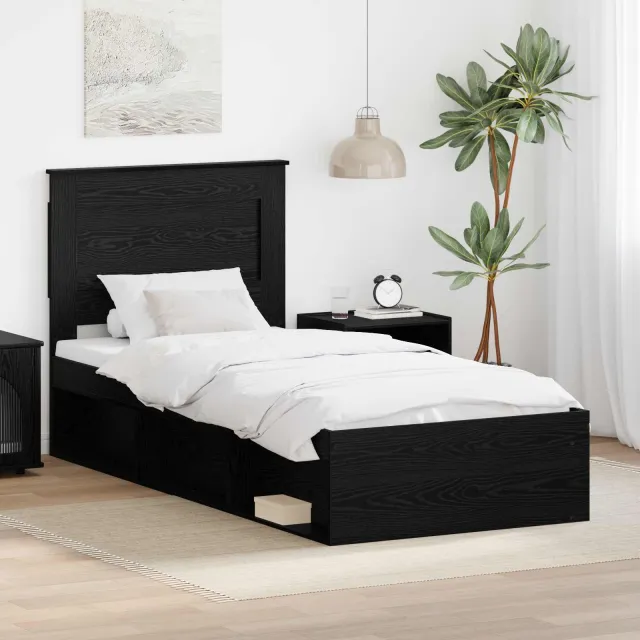 vidaXL Bedframe Zwart eiken 100 x 200 cm Bewerkt hout