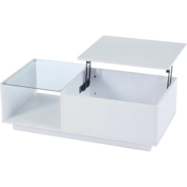 Ropilly LED Salontafel - Opklapbare Koffietafel - Met Verborgen Opbergruimte - In Hoogte Verstelbaar - App Bediening - Voor Woonkamer - 100x50x33cm - Zwart/Wit
