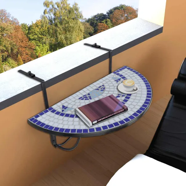 vidaXL Balkontafel hangend mozaïek blauw en wit Meerkleurig