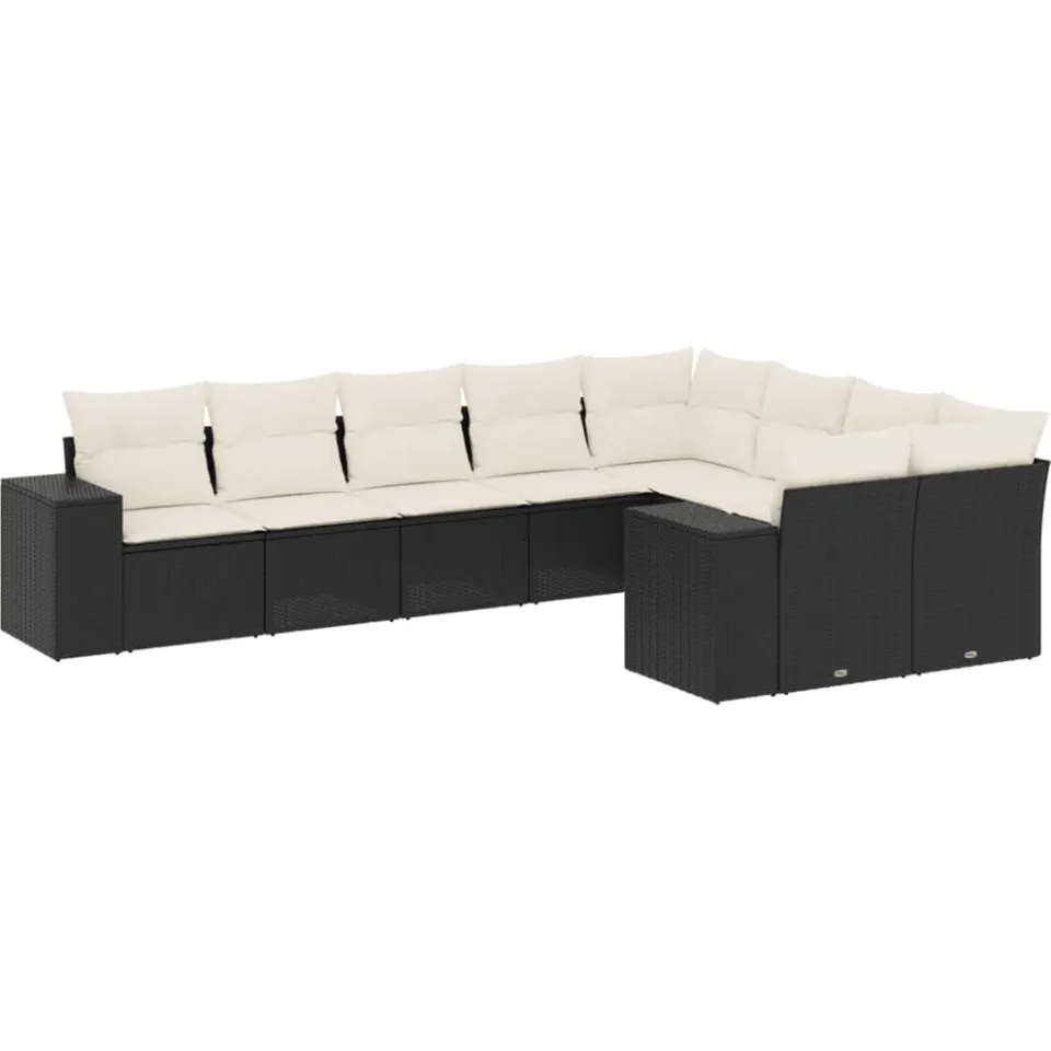 vidaXL 9-delige Loungeset met kussens poly rattan zwart, foto 3
