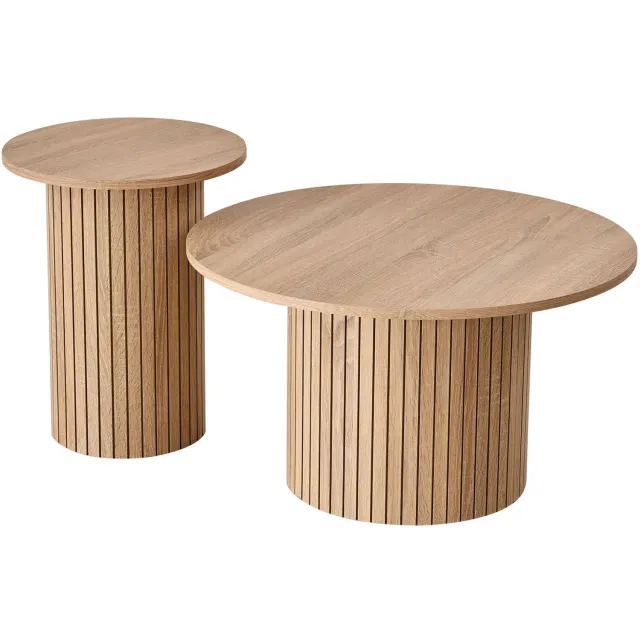 Gudalio Salontafel - Set van 2 - Rond - Ø 40 + 70 cm - Hout - Eiken Bruin
