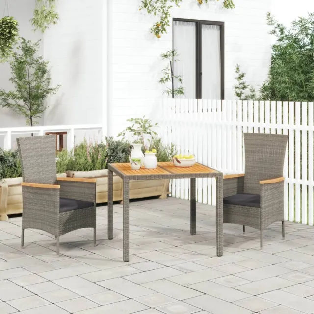 vidaXL 3-delige Tuinset met kussens poly rattan grijs, foto 2