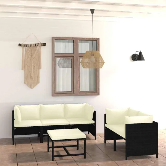 vidaXL 6-delige Loungeset met kussens poly rattan zwart