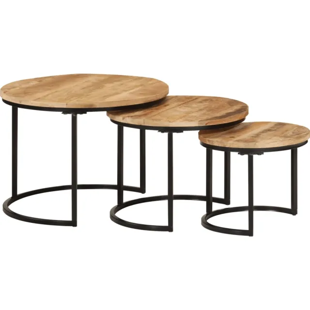 vidaXL Tafeltjesset 3 st massief ruw mangohout Bruin