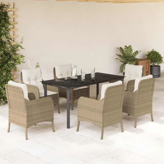vidaXL 7-delige Tuinset met kussens poly rattan beige