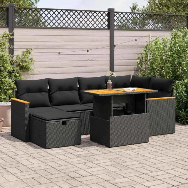 vidaXL 8-delige Loungeset met kussens poly rattan zwart, foto 2