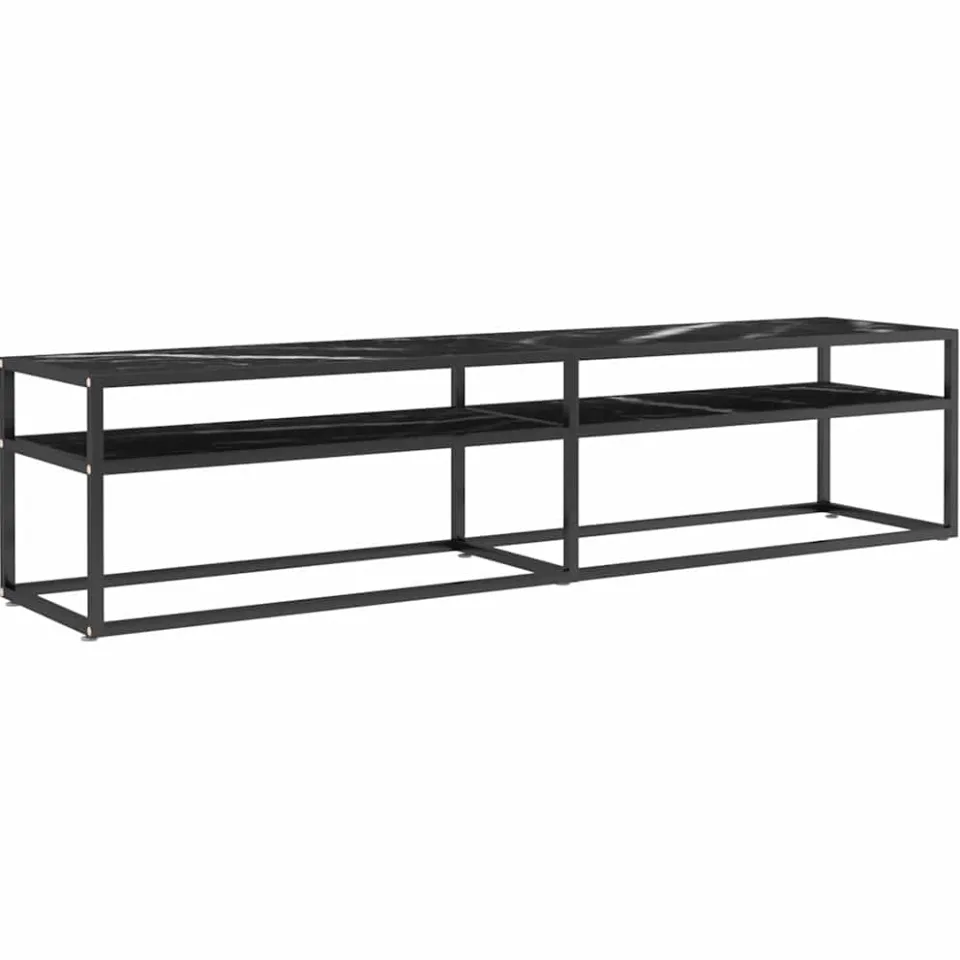 vidaXL Tv-meubel 180x40x40,5 cm gehard glas zwartmarmerkleurig, foto 3