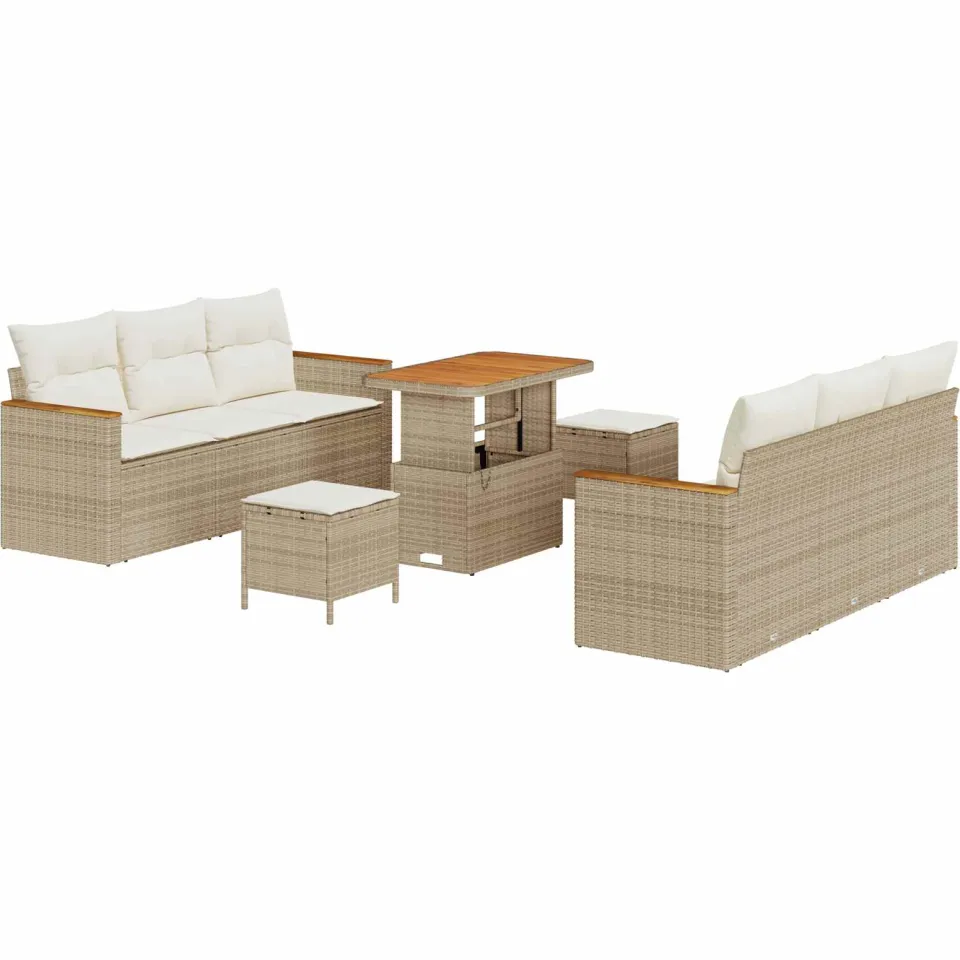 vidaXL Tuinbankenset 9 pcs Beige poly rattan