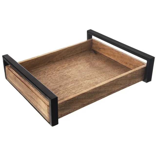 Orion Houten Dienblad - 35,5x27cm - Mangohout - Metalen Handvatten Natuurlijk;Zwart