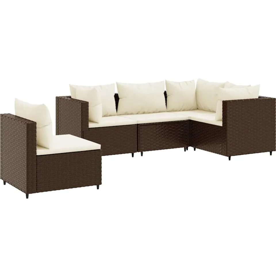 vidaXL 5-delige Loungeset met kussens poly rattan bruin, foto 3