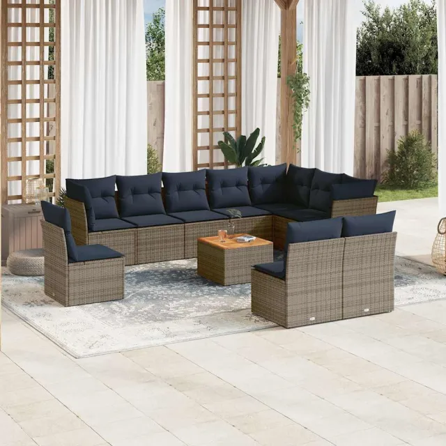 vidaXL 11-delige Loungeset met kussens poly rattan grijs, foto 2