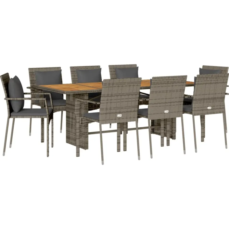 vidaXL 9-delige Tuinset met kussens poly rattan grijs, foto 3